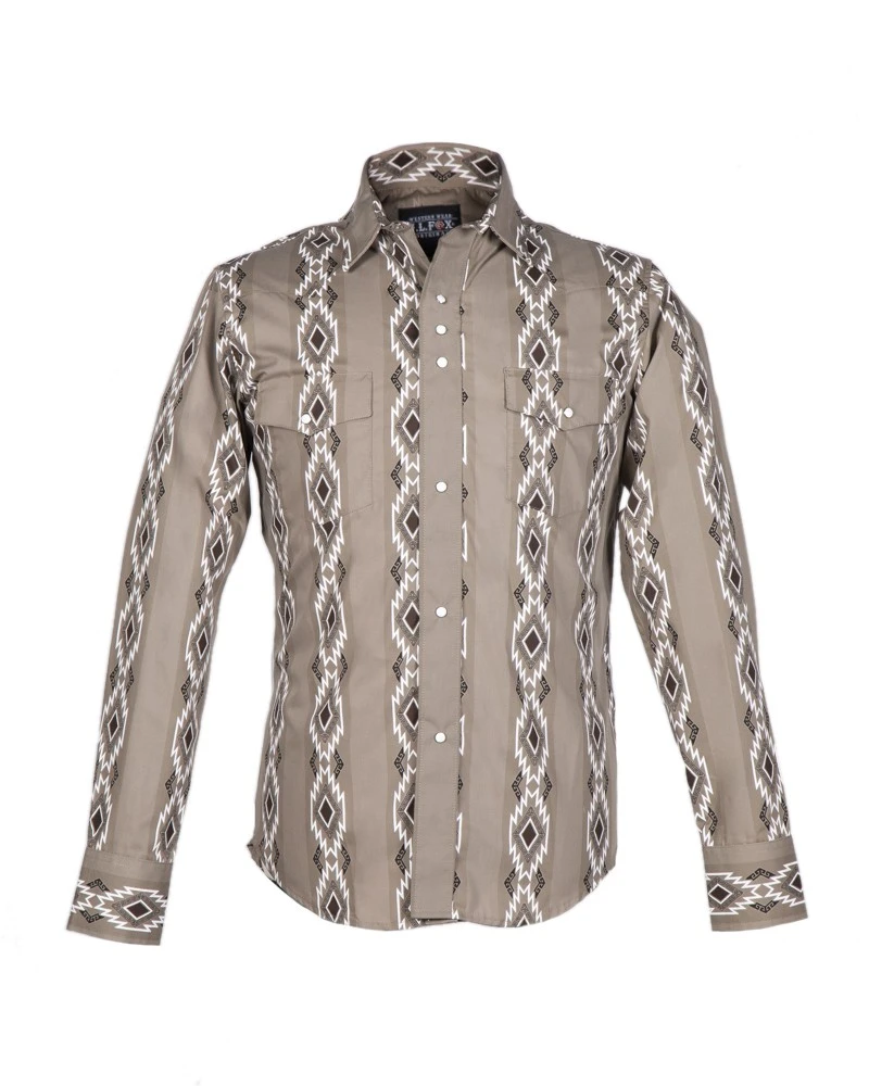 Camisa Cowboy Beige Estampada Con Mosaicos Aztecas Para Hombre 1 Camisa Cowboy Beige Estampada Con Mosaicos Aztecas Para Hombre