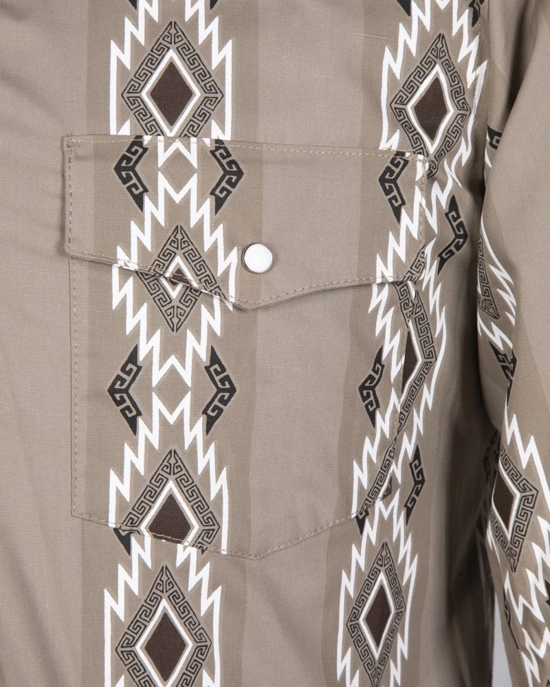 Camisa Cowboy Beige Estampada Con Mosaicos Aztecas Para Hombre 4 Camisa Cowboy Beige Estampada Con Mosaicos Aztecas Para Hombre - Imagen 4