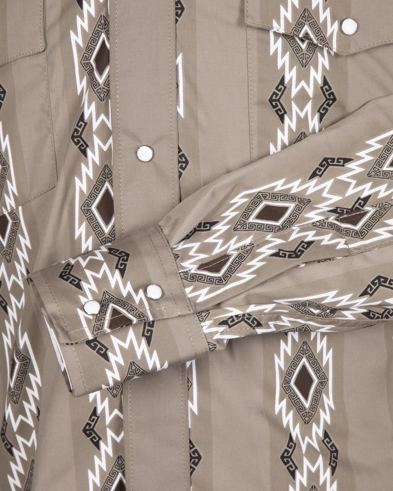 Camisa Cowboy Beige Estampada Con Mosaicos Aztecas Para Hombre 2 Camisa Cowboy Beige Estampada Con Mosaicos Aztecas Para Hombre - Imagen 2