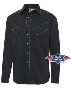 Camisa Vaquera Negra Para Hombre Con Gran águila Americana Bordada -Oeste Vaqueros Tienda BLACK EAGLE 1