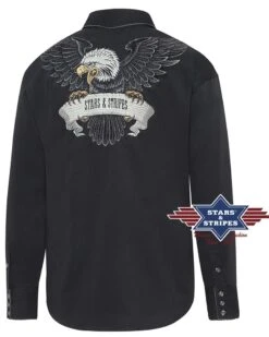 Camisa Vaquera Negra Para Hombre Con Gran águila Americana Bordada -Oeste Vaqueros Tienda BLACK EAGLE 2