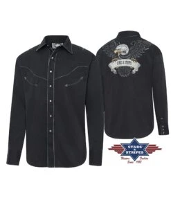 Camisa Vaquera Negra Para Hombre Con Gran águila Americana Bordada