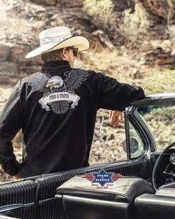 Camisa Vaquera Negra Para Hombre Con Gran águila Americana Bordada -Oeste Vaqueros Tienda BLACK EAGLE 5