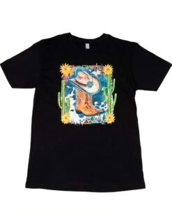 Camiseta Vaquera Negra Unisex Botas Y Sombrero Efecto Pintura