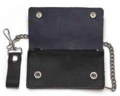 Cartera Con Cadena Básica Cuero Liso Negro Hecha En Estados Unidos