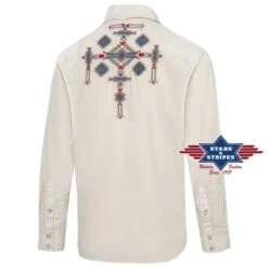 Camisa Western Denim Color Arena Para Hombre Con Mosaicos Tribales Mexicanos -Oeste Vaqueros Tienda Barney espalda