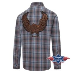 Camisa Estilo Vintage Marrón Y Azul Para Hombre Con Bordado águila Motera
