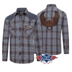 Camisa Estilo Vintage Marrón Y Azul Para Hombre Con Bordado águila Motera -Oeste Vaqueros Tienda CONWAY 3 web