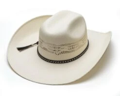 Sombrero Ranchero Blanco Crudo De Ala Ancha Con Cinta Trenzada