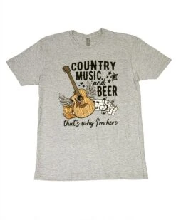 Camiseta Música Country Para Hombre Y Mujer Color Gris Claro