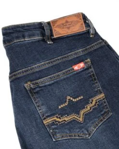Pantalones Vaqueros Bootcut Color Denim Azul Clasico Costura Amarilla