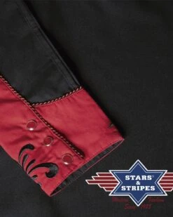 Camisa Negra Moda Western Para Mujer Con Canesú Rojo Y Flores Bordadas -Oeste Vaqueros Tienda DOLLY 4