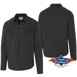 Camisa Cowboy Tejido Negro Lavado Para Hombre Stars & Stripes -Oeste Vaqueros Tienda Daniel Black 3 web