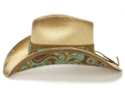 Sombrero Country Para Mujer Paja Natural Con Bordados Y Piedra Verde -Oeste Vaqueros Tienda Dolly 3 1