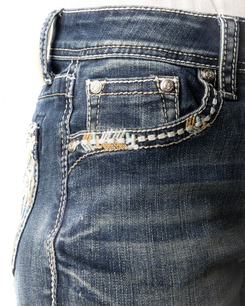 Pantalones Vaqueros Para Mujer Grace In L.A. Con Bordados Nativo Americanos En Bolsillos