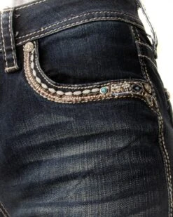 Pantalones Vaqueros Para Mujer Con Mosaicos Bordados En Forma De Herradura En Bolsillos Traseros