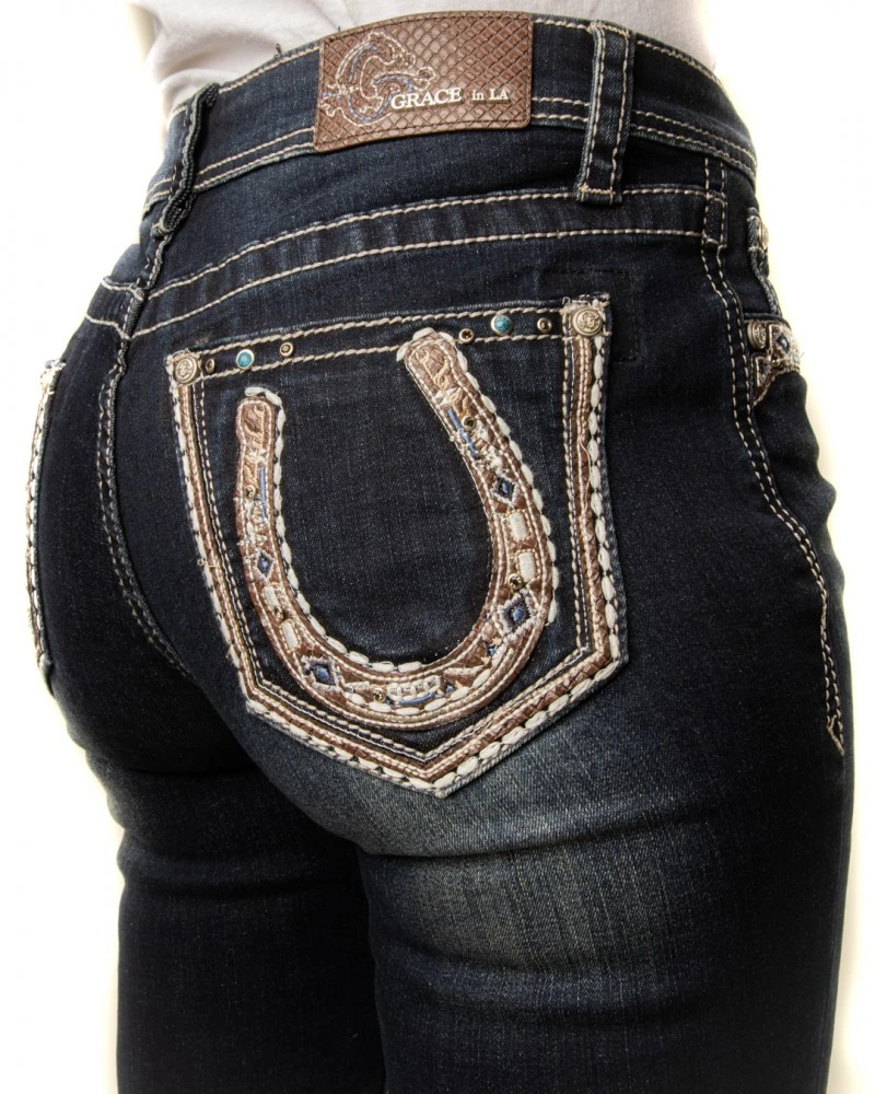 Pantalones Vaqueros Para Mujer Con Mosaicos Bordados En Forma De Herradura En Bolsillos Traseros 3 Pantalones Vaqueros Para Mujer Con Mosaicos Bordados En Forma De Herradura En Bolsillos Traseros - Imagen 3