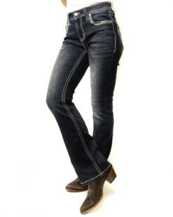 Vaqueros Cowgirl Azul Elástico Estilo Bootcut Con Bordados Y Pedrería En Bolsillos Traseros 7 Vaqueros Cowgirl Azul Elástico Estilo Bootcut Con Bordados Y Pedrería En Bolsillos Traseros -Oeste Vaqueros Tienda EBS373 32 12
