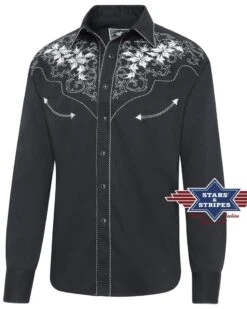 Camisa Western Americana Para Hombre Con Flores Blancas Bordadas -Oeste Vaqueros Tienda GARTH 1
