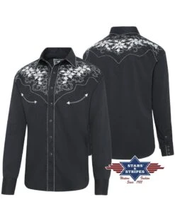 Camisa Western Americana Para Hombre Con Flores Blancas Bordadas -Oeste Vaqueros Tienda GARTH 4