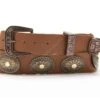 Cinta Ancha Cuero Coñac Con Conchos Color Bronce Para Sombrero