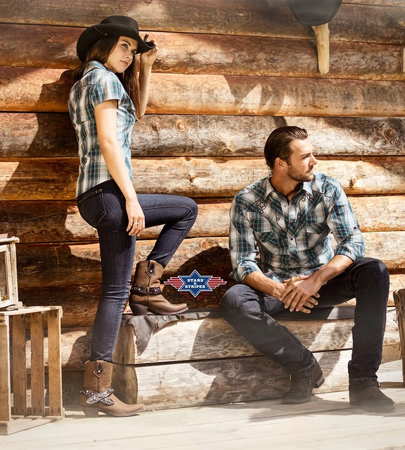 Camisa Cowboy Rayas Turquesa Y Cuadros Arena Para Hombre Manga Larga Y Corta 3 Camisa Cowboy Rayas Turquesa Y Cuadros Arena Para Hombre Manga Larga Y Corta - Imagen 3