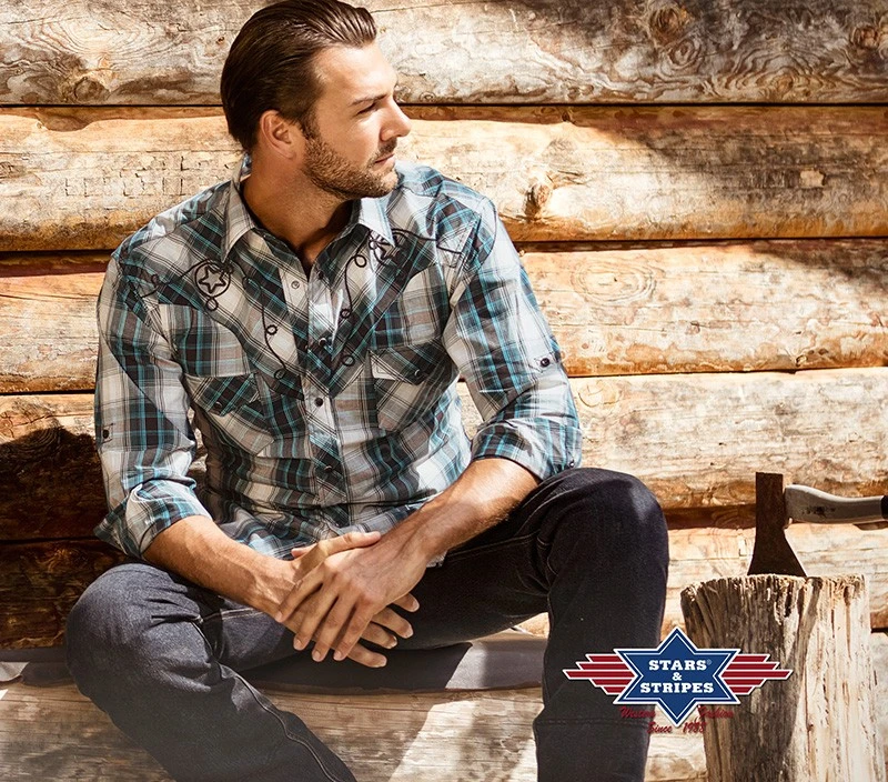 Camisa Cowboy Rayas Turquesa Y Cuadros Arena Para Hombre Manga Larga Y Corta 6 Camisa Cowboy Rayas Turquesa Y Cuadros Arena Para Hombre Manga Larga Y Corta - Imagen 6