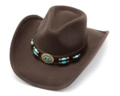 Sombrero Fieltro Marrón Moda Cowboy Con Piedras Talladas Azules -Oeste Vaqueros Tienda Jewel Ot West 1