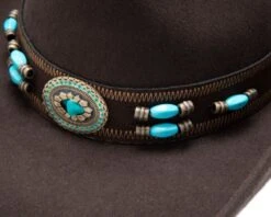 Sombrero Fieltro Marrón Moda Cowboy Con Piedras Talladas Azules -Oeste Vaqueros Tienda Jewel Ot West 4