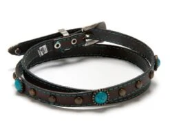 Cinta Marrón Para Sombrero Vaquero Con Perlas Turquesa Y Tachuelas Doradas