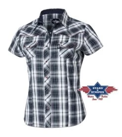 Camisa Country A Cuadros Manga Corta Para Mujer Con Bordado Granate -Oeste Vaqueros Tienda Larissa