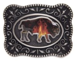 Hebilla Americana Búfalo De Perfil Con Mosaico Nativo Americano Fuego