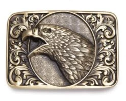 Hebilla Rectangular águila Americana En Marco Ovalado Brillo Oro Viejo