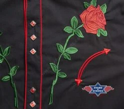Camisa Cowboy Americana Para Hombre Con Rosas Bordadas -Oeste Vaqueros Tienda Midland Detalle1