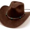 Sombrero Cowboy Estilo Outback Marrón Con Cinta De Cuero Adornada Con Piedras Turquesas