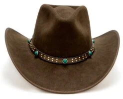 Sombrero Cowboy Estilo Outback Marrón Con Cinta De Cuero Adornada Con Piedras Turquesas -Oeste Vaqueros Tienda Outlaw 2 2