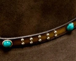 Sombrero Cowboy Estilo Outback Marrón Con Cinta De Cuero Adornada Con Piedras Turquesas -Oeste Vaqueros Tienda Outlaw 2 4