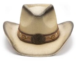 Sombrero Cowgirl Paja Rígida Natural Para Mujer Con Dibujo Floral Cosido Y Grabado En Cuero -Oeste Vaqueros Tienda Paola 2