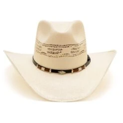 Sombrero Blanco Paja Dura Estilo Cowboy Copa Puntiaguda Con Aberturas