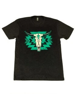 Camiseta Cowboy Unisex Look Moderno Longhorn Y Cruz Turquesa