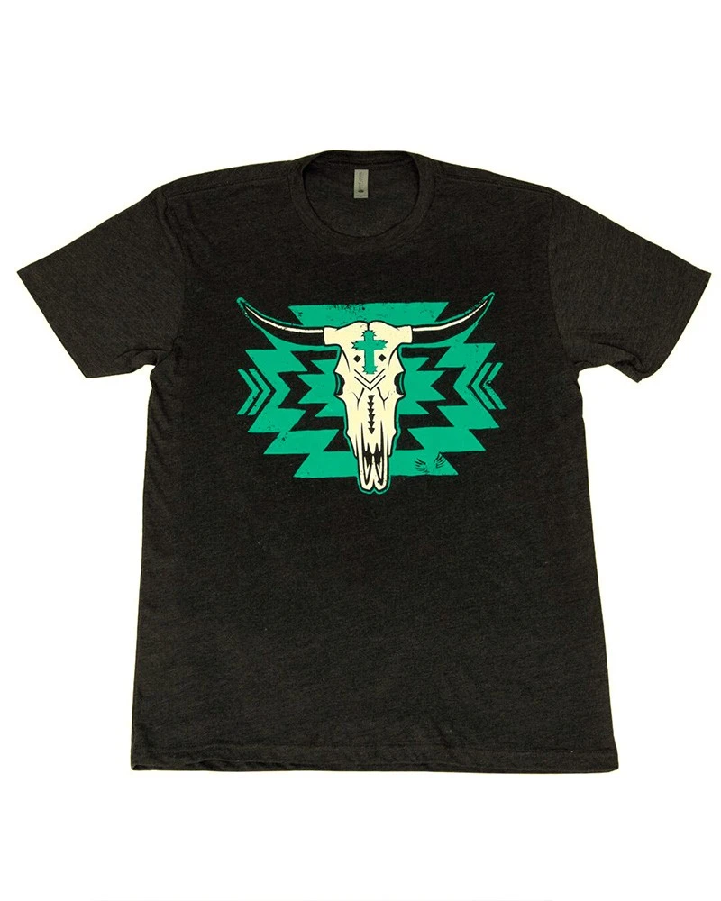Camiseta Cowboy Unisex Look Moderno Longhorn Y Cruz Turquesa