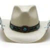 Sombrero Cowgirl De Paja Con Broches Color Turquesa Y Hebilla Grabada