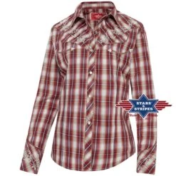 Camisa Western Roja Y Marrón A Cuadros Para Mujer Stars & Stripes