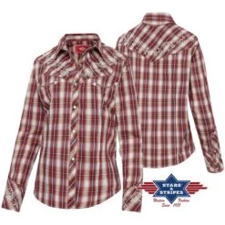Camisa Western Roja Y Marrón A Cuadros Para Mujer Stars & Stripes -Oeste Vaqueros Tienda TAMMY 3 web