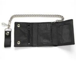 Cartera Tríptica Con Cadena Tamaño Pequeño De Cuero Negro