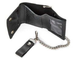 Cartera Tríptica Con Cadena Tamaño Pequeño De Cuero Negro -Oeste Vaqueros Tienda TC315 Interior2