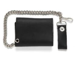 Cartera Tríptica Con Cadena Tamaño Pequeño De Cuero Negro -Oeste Vaqueros Tienda TC315 Trasera