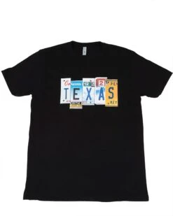 Camiseta Negra Matrícula Coche Texas Para Hombre