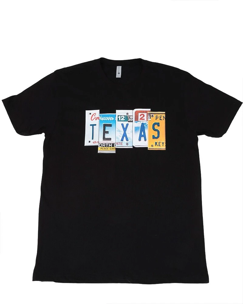 Camiseta Negra Matrícula Coche Texas Para Hombre