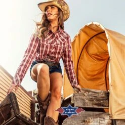 Camisa Western Roja Y Marrón A Cuadros Para Mujer Stars & Stripes -Oeste Vaqueros Tienda Tammy 5 web